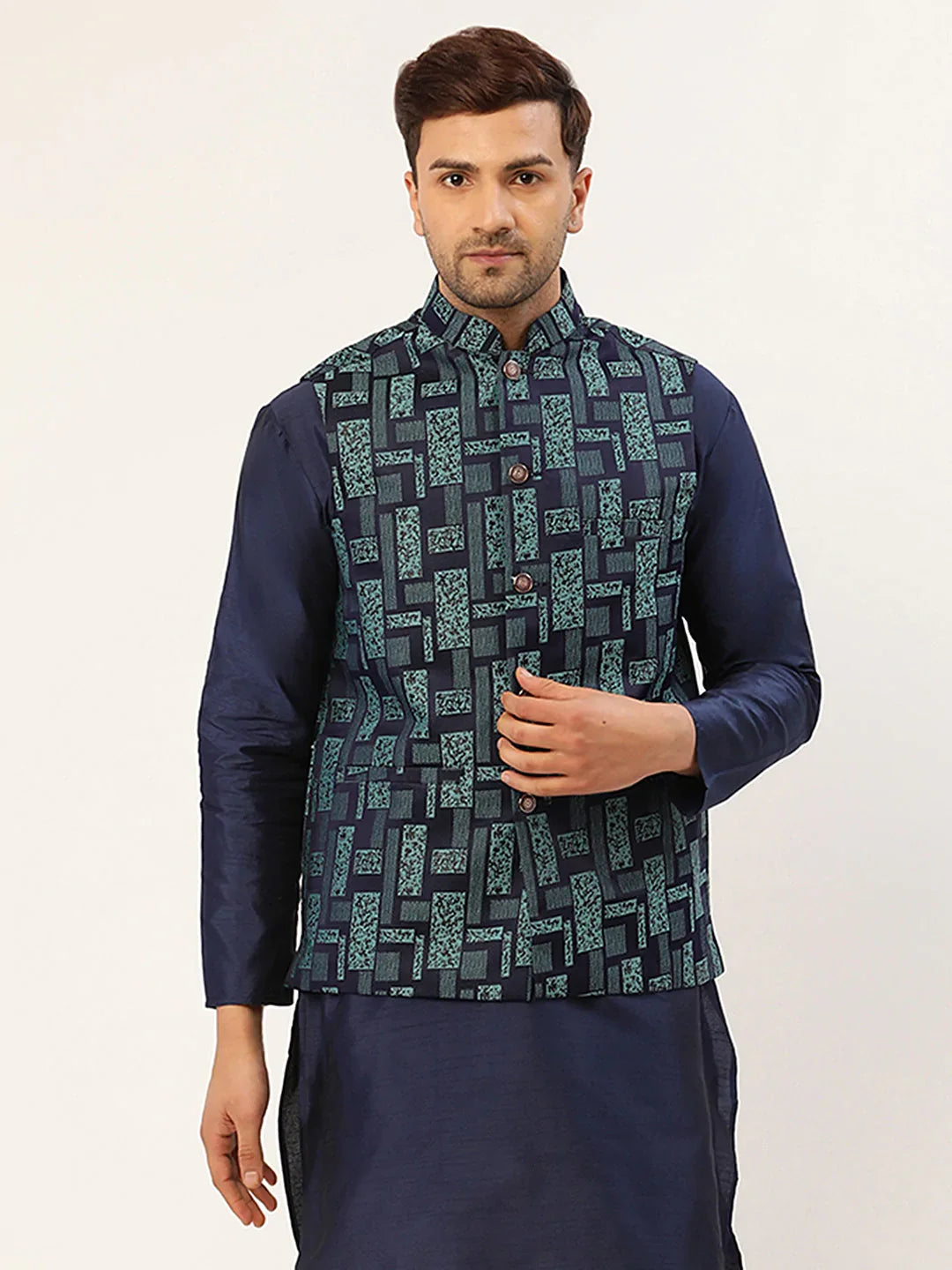 DesiQlo Men Waistcoat Nehru Jacket - Blue - JOWC_4037Blue_S