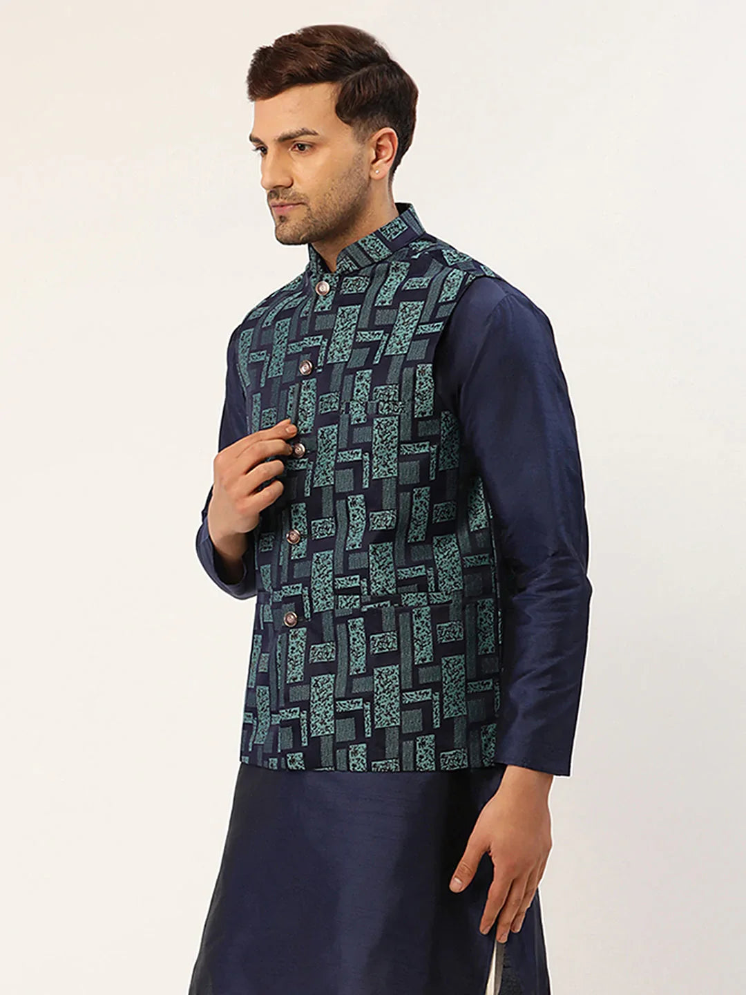 DesiQlo Men Waistcoat Nehru Jacket - Blue - JOWC_4037Blue_S