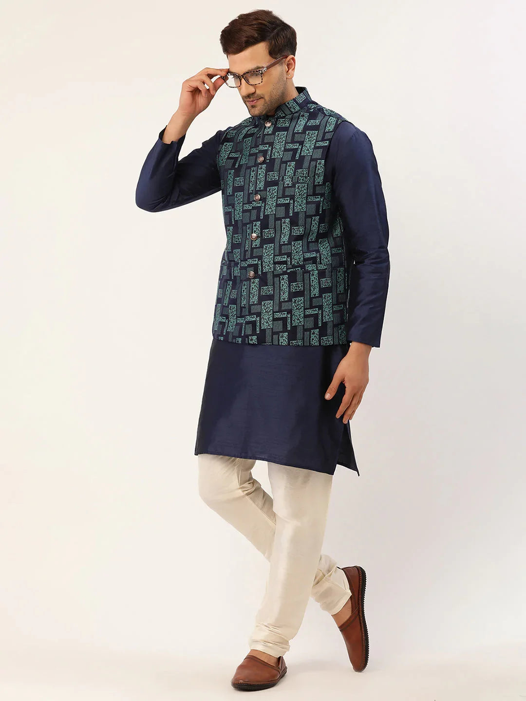 DesiQlo Men Waistcoat Nehru Jacket - Blue - JOWC_4037Blue_S