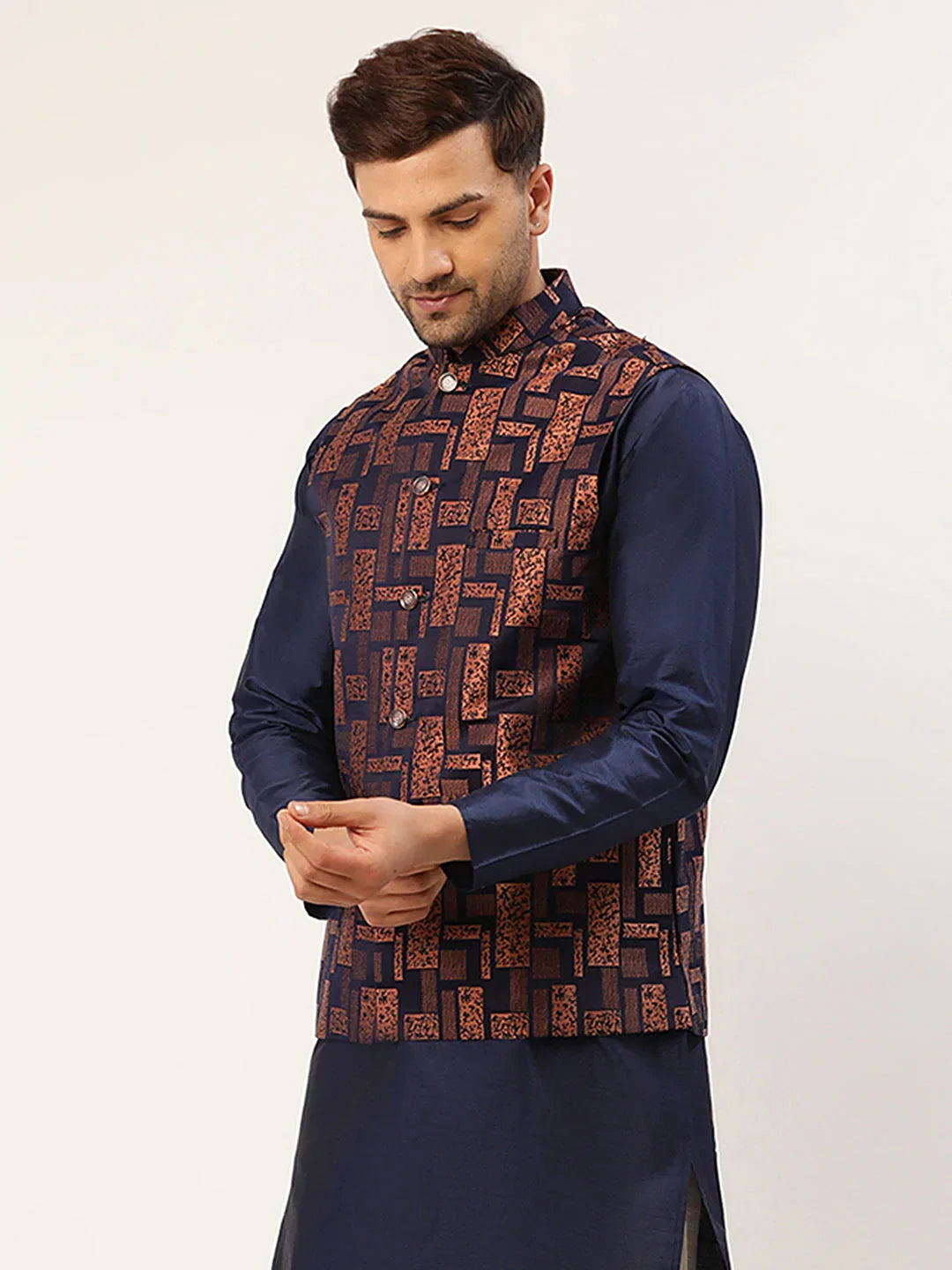 DesiQlo Men Waistcoat Nehru Jacket - Gold
