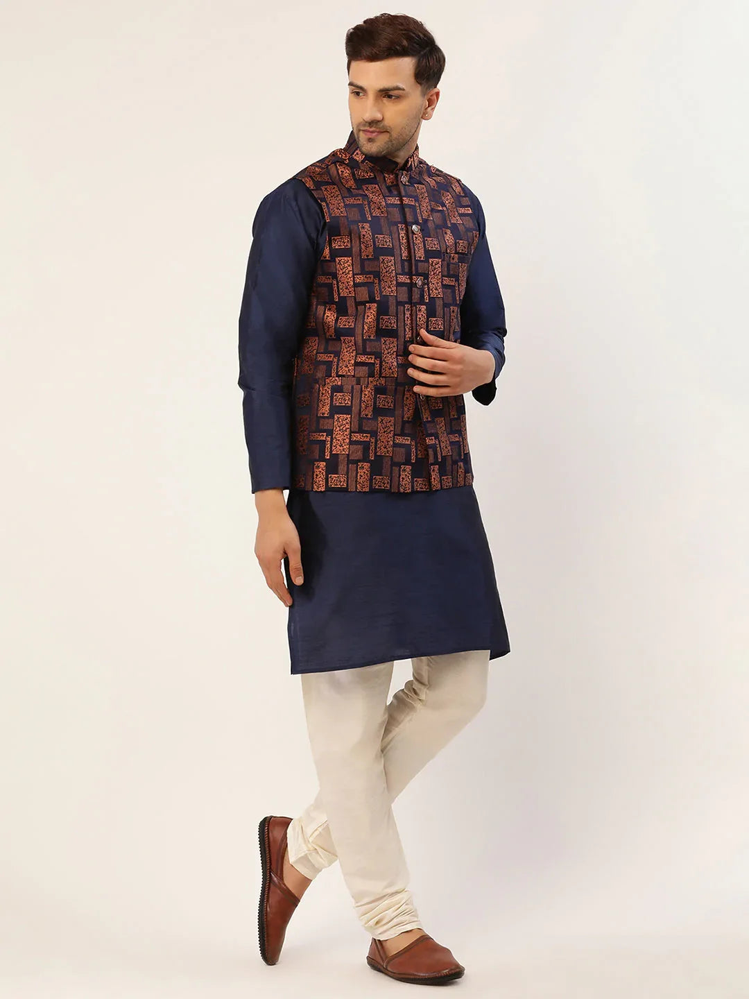 DesiQlo Men Waistcoat Nehru Jacket - Gold