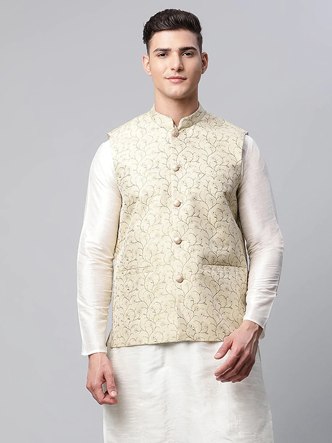 DesiQlo Men Waistcoat Nehru Jacket - Beige - JOWC_4039Beige_S