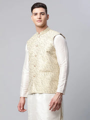 Men's Beige Printed textured Nehru Jacket( JOWC 4039 Beige )