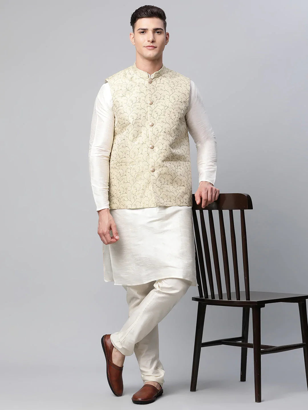 DesiQlo Men Waistcoat Nehru Jacket - Beige - JOWC_4039Beige_S