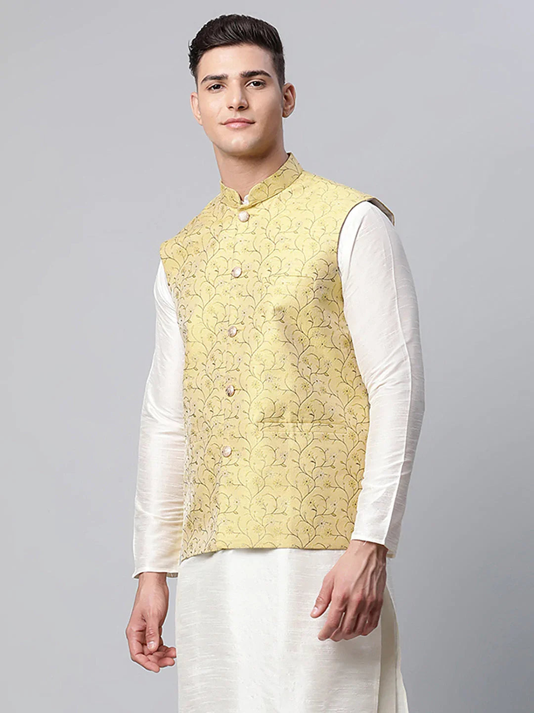 DesiQlo Men Waistcoat Nehru Jacket - Yellow