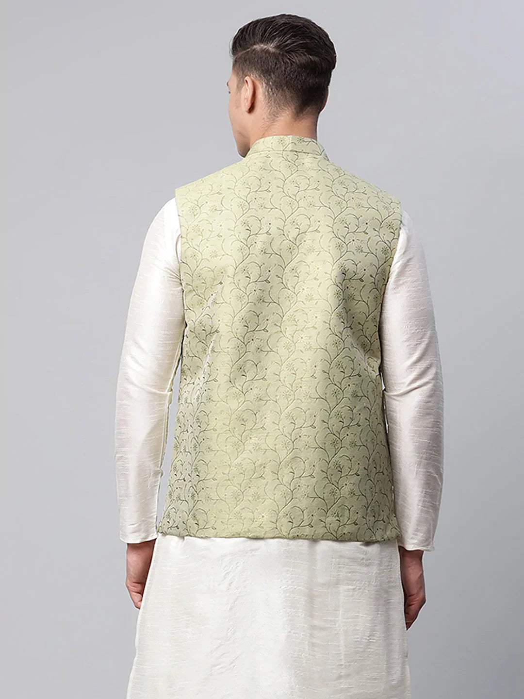 DesiQlo Men Waistcoat Nehru Jacket - Green - JOWC_4039Pista_S
