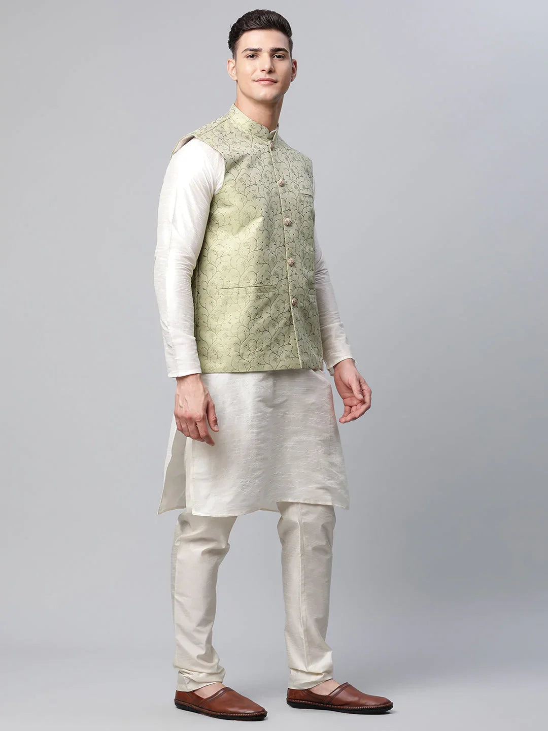 DesiQlo Men Waistcoat Nehru Jacket - Green - JOWC_4039Pista_S
