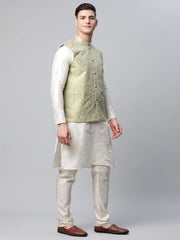 Men's Pista Green Printed textured Nehru Jacket( JOWC 4039 Pista )