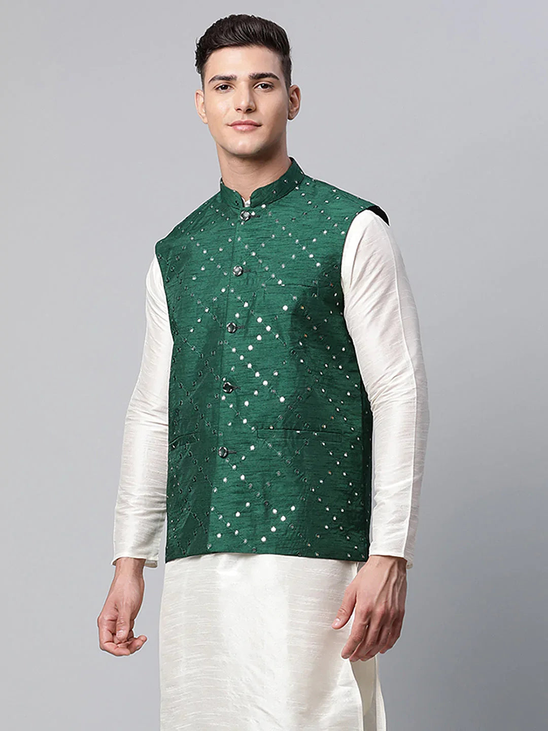 DesiQlo Men Waistcoat Nehru Jacket - Green - JOWC_4040Green_S