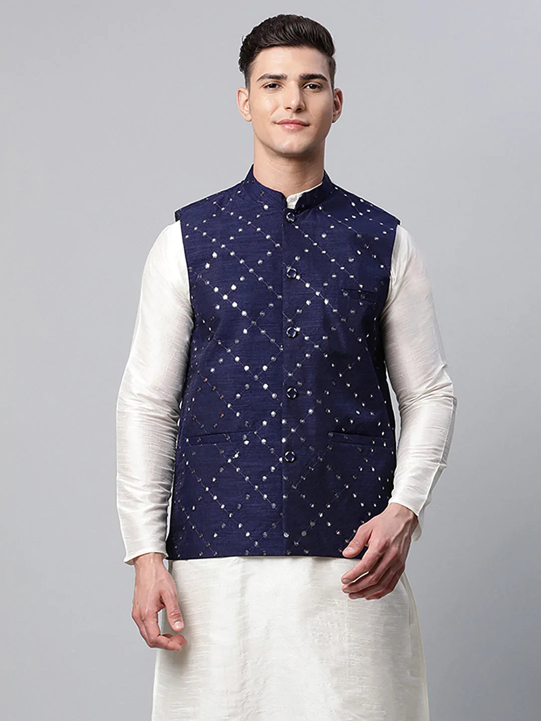 DesiQlo Men Waistcoat Nehru Jacket - Blue - JOWC_4040Navy_S