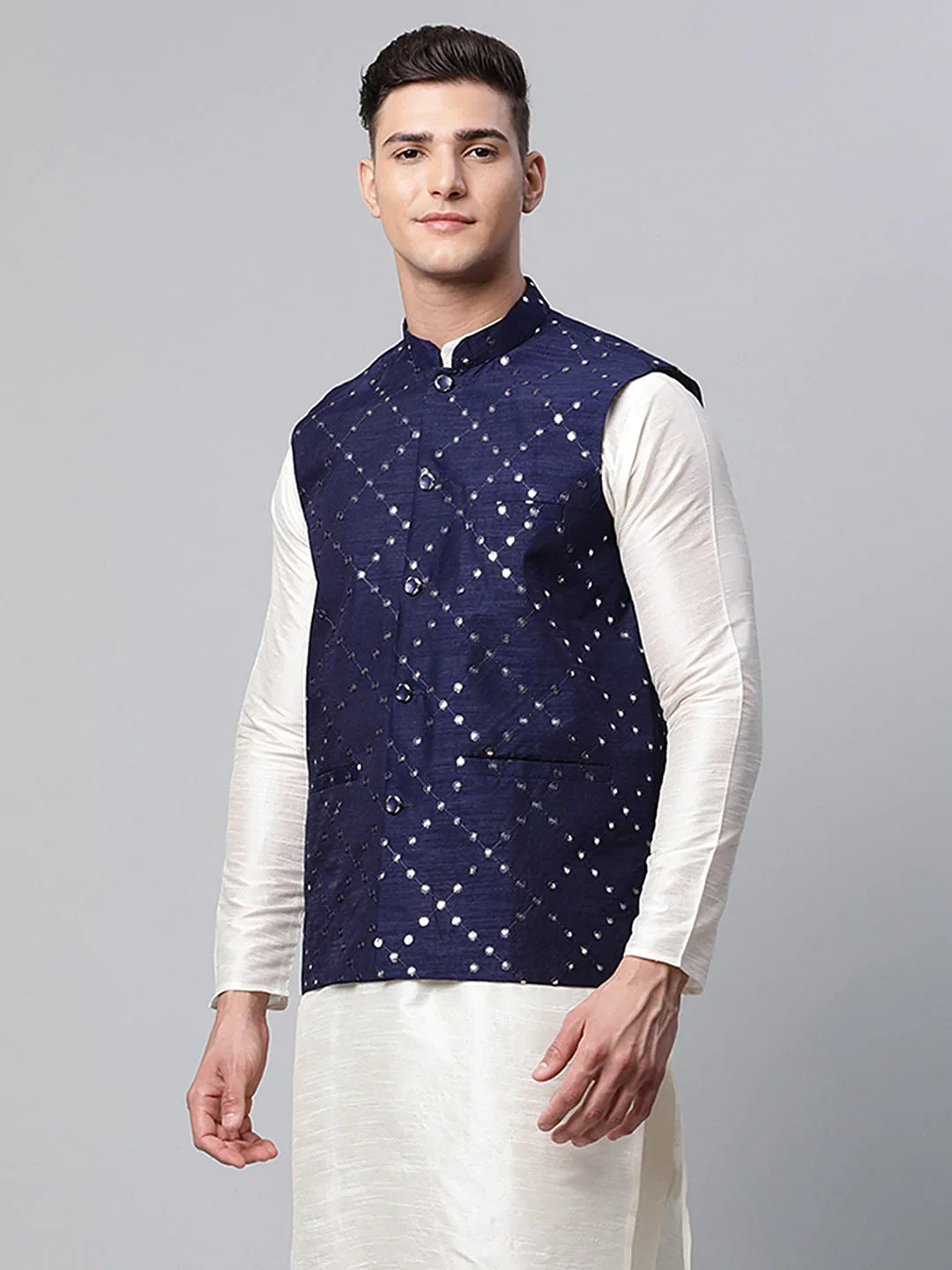 DesiQlo Men Waistcoat Nehru Jacket - Blue - JOWC_4040Navy_S