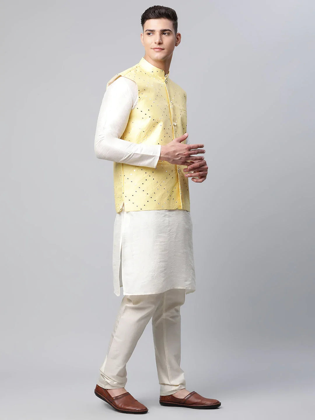 DesiQlo Men Waistcoat Nehru Jacket - Yellow - JOWC_4040Yellow_S