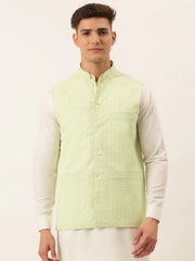Men's Green Embroidered Nehru Jackets( JOWC 4041 Green )