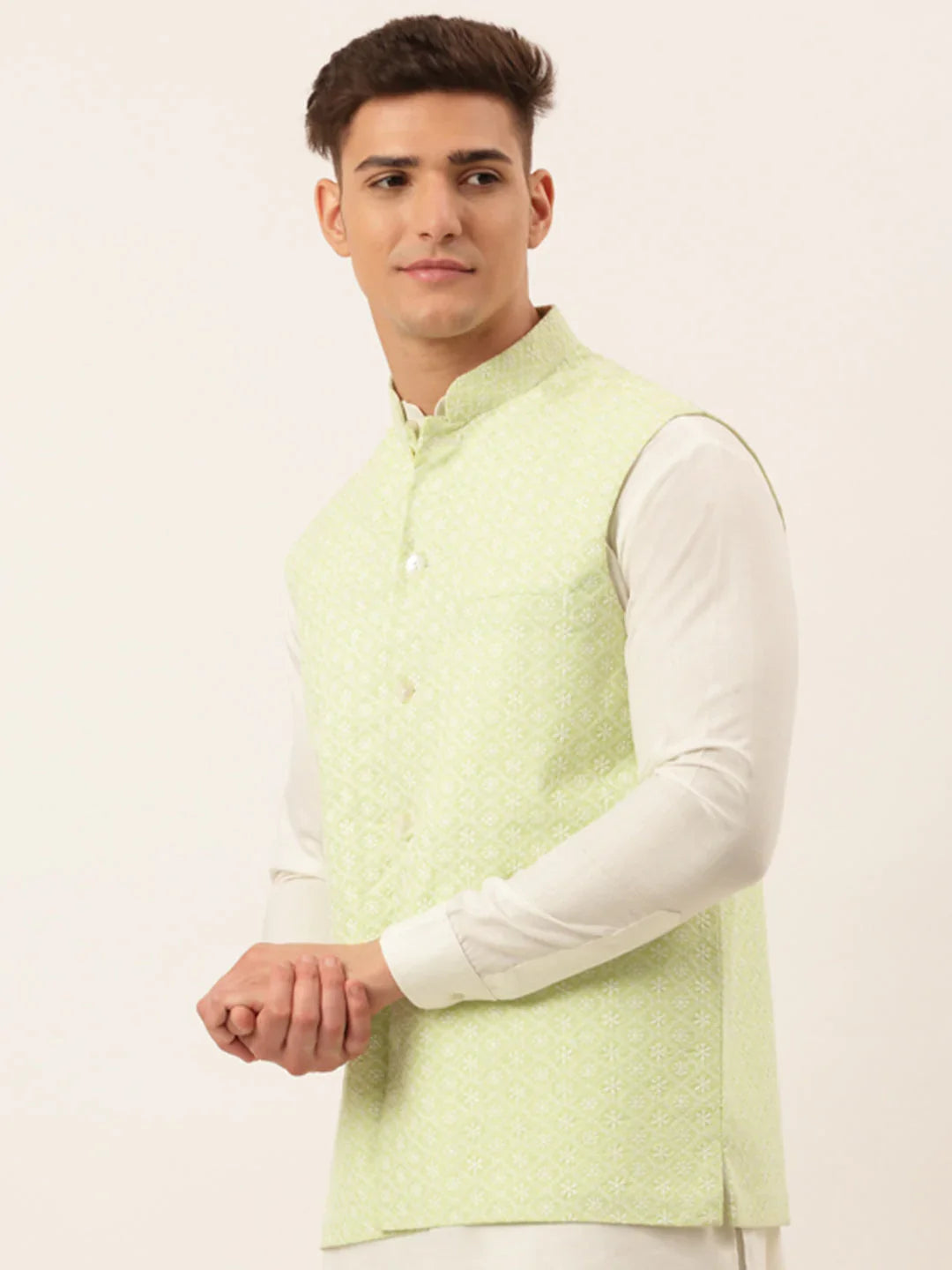 DesiQlo Men Waistcoat Nehru Jacket - Green - JOWC_4041Green_S
