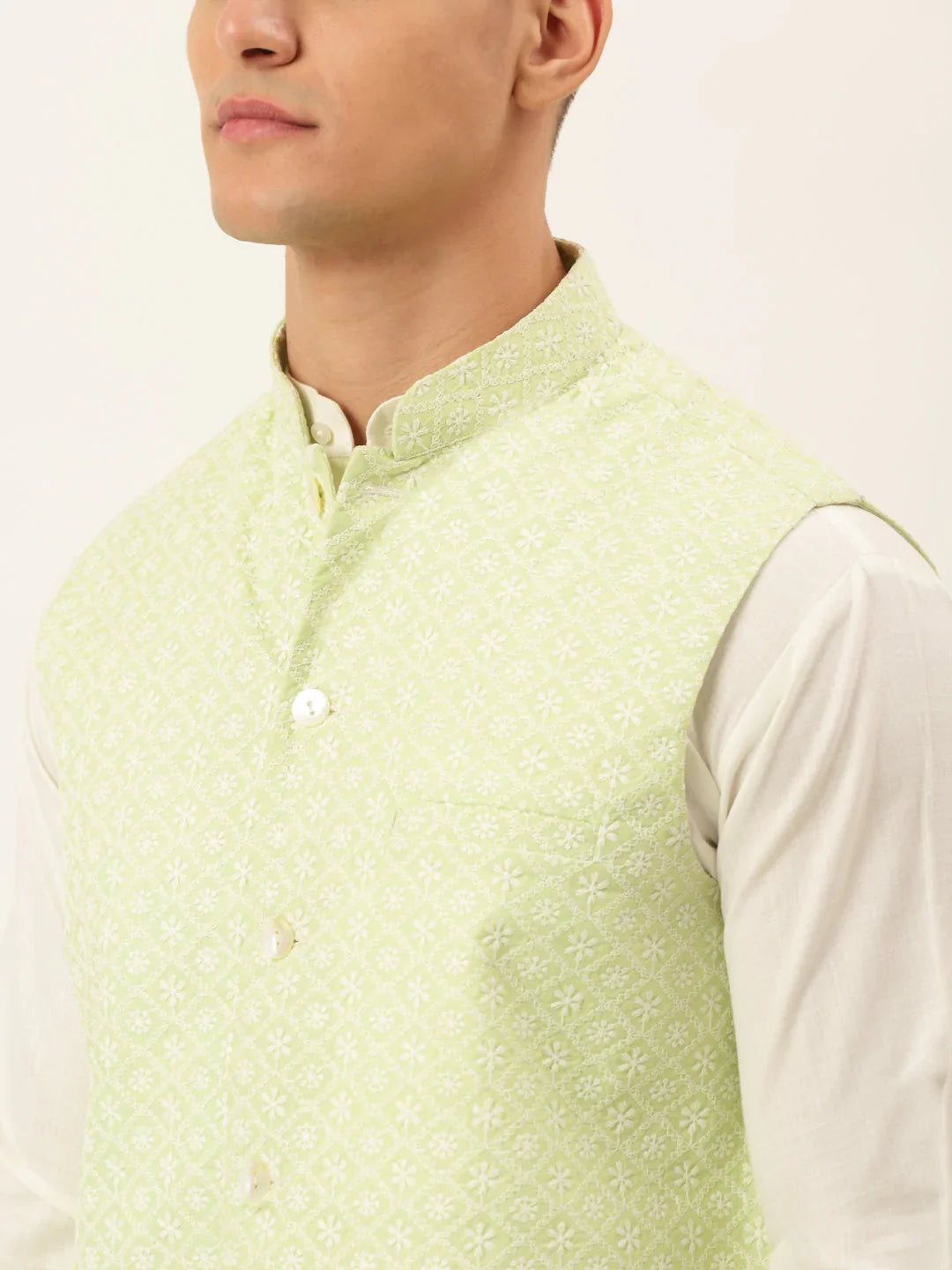 DesiQlo Men Waistcoat Nehru Jacket - Green - JOWC_4041Green_S