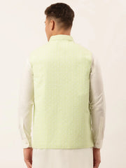Men's Green Embroidered Nehru Jackets( JOWC 4041 Green )