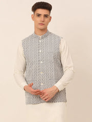 Men's Grey Embroidered Nehru Jackets ( JOWC 4041 Grey )