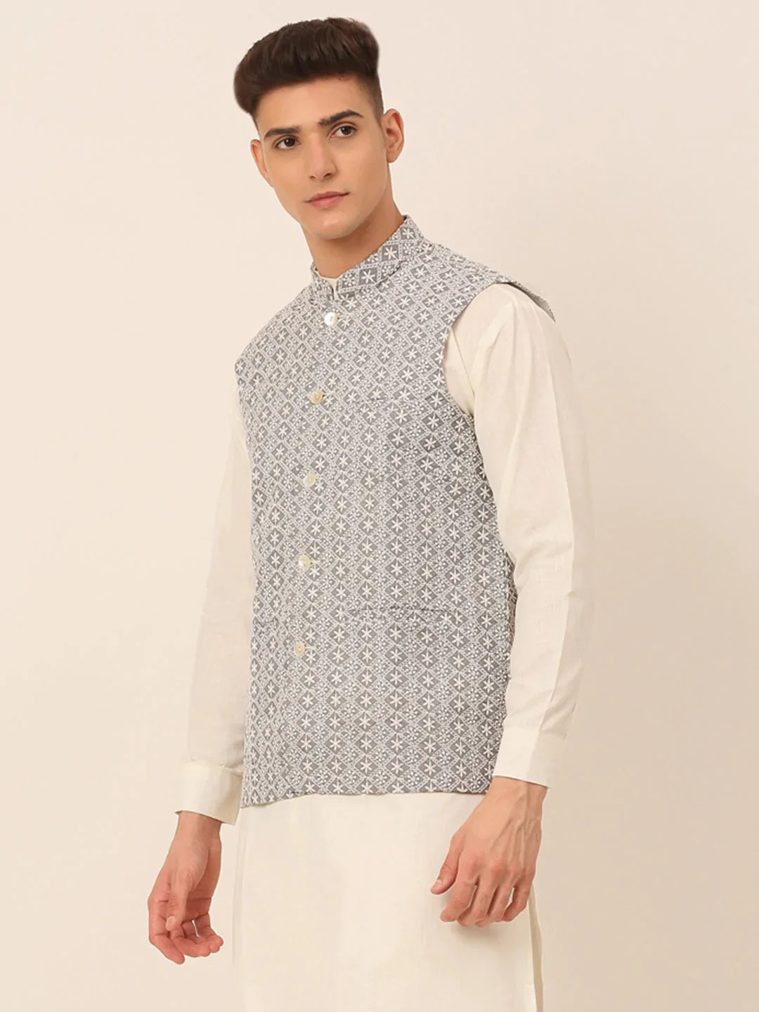 DesiQlo Men Waistcoat Nehru Jacket - Grey - JOWC_4041Grey_S