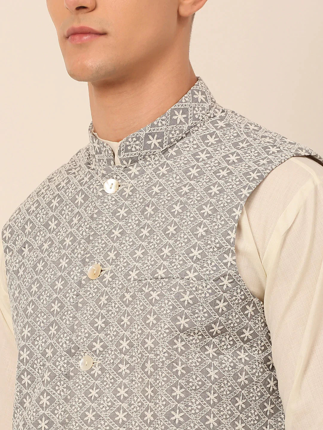 DesiQlo Men Waistcoat Nehru Jacket - Grey - JOWC_4041Grey_S