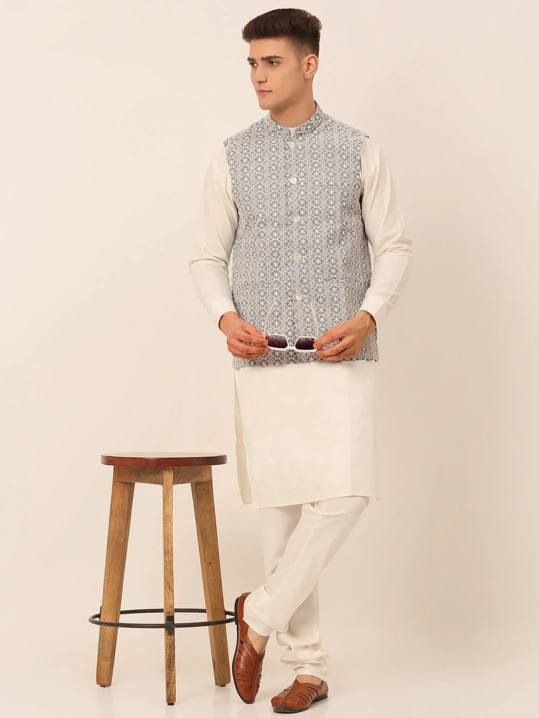 DesiQlo Men Waistcoat Nehru Jacket - Grey - JOWC_4041Grey_S