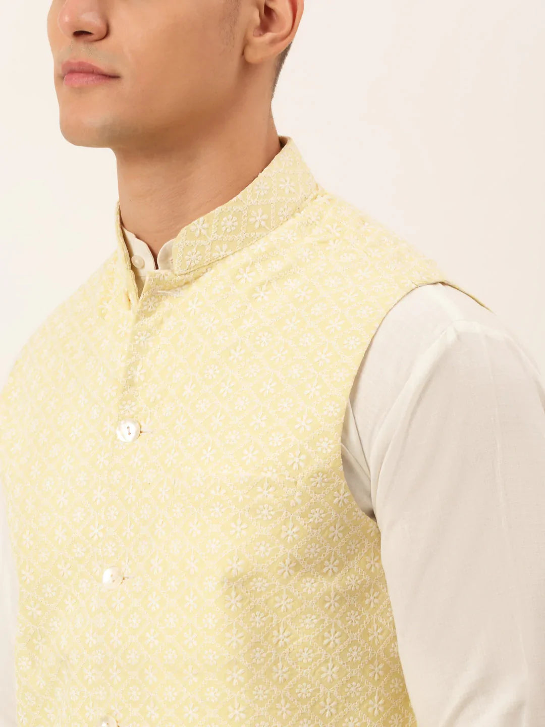 DesiQlo Men Waistcoat Nehru Jacket - Yellow - JOWC_4041Lemon_S