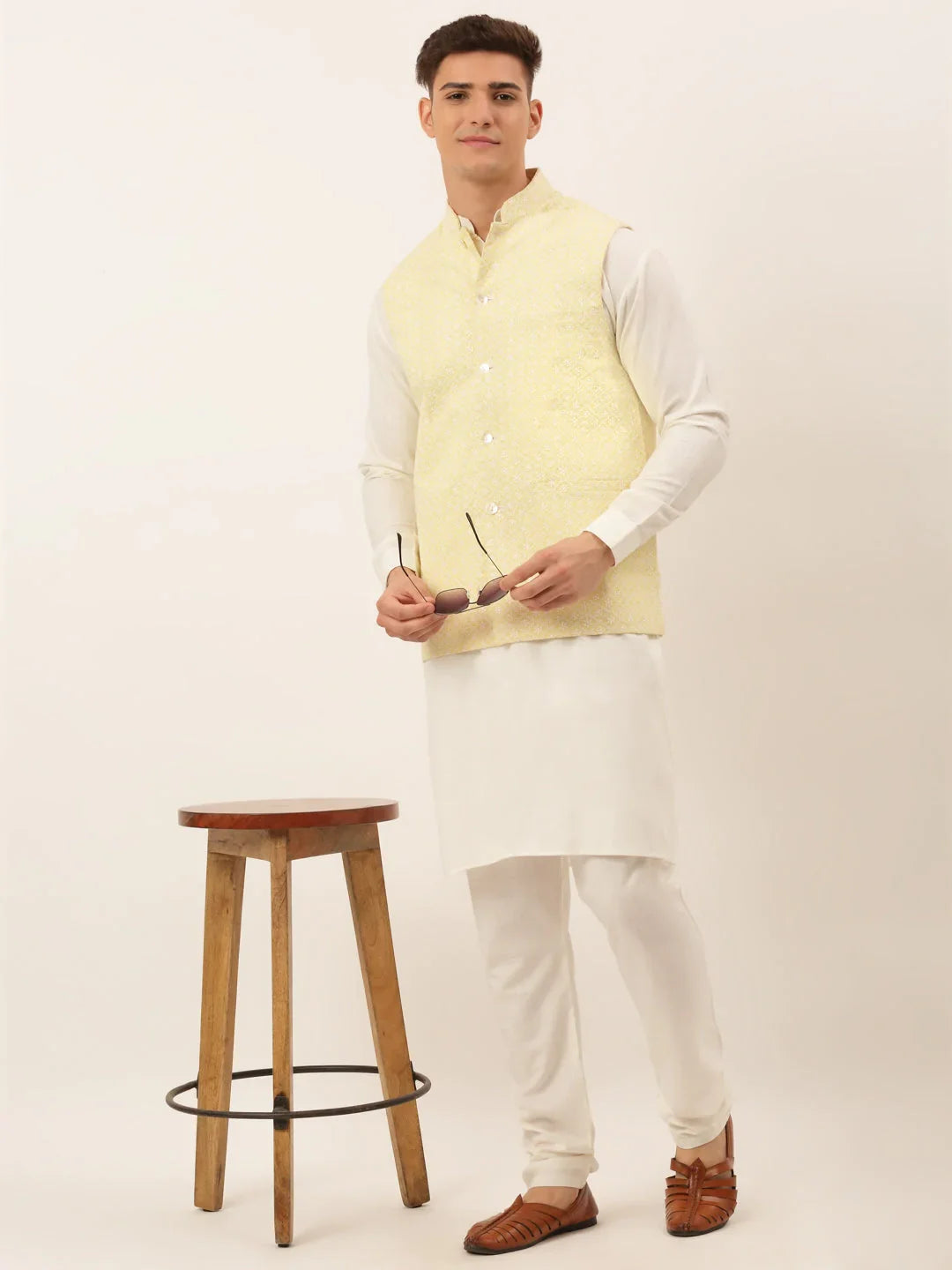 DesiQlo Men Waistcoat Nehru Jacket - Yellow - JOWC_4041Lemon_S