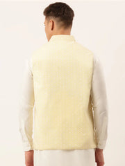 Men's Lemon Embroidered Nehru Jackets( JOWC 4041 Lemon )