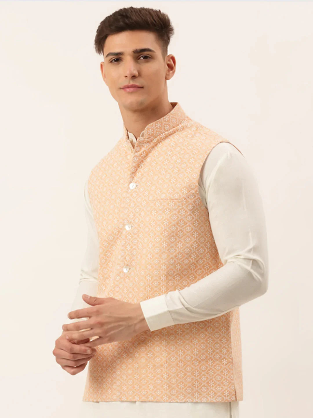 DesiQlo Men Waistcoat Nehru Jacket - Orange