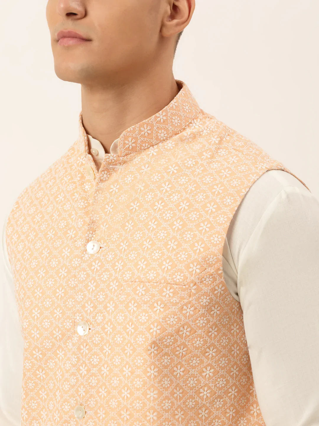 DesiQlo Men Waistcoat Nehru Jacket - Orange