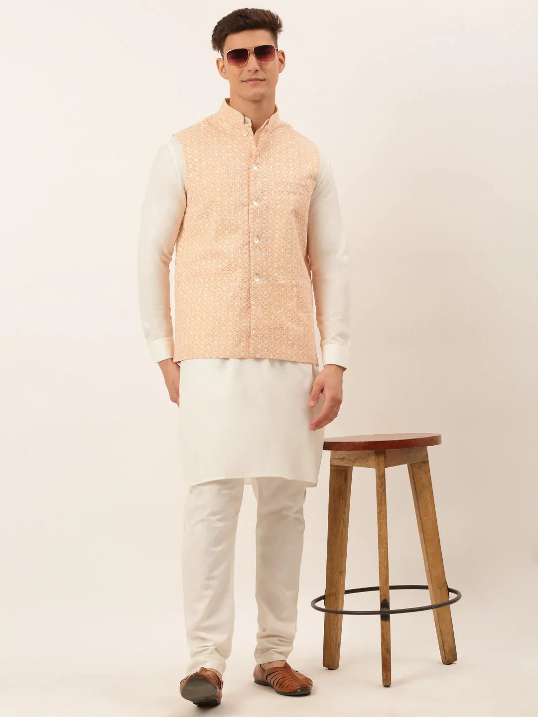 DesiQlo Men Waistcoat Nehru Jacket - Orange