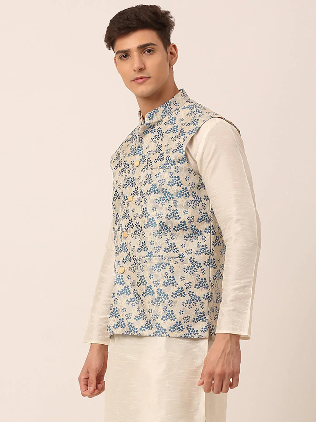 DesiQlo Men Waistcoat Nehru Jacket - Blue - JOWC_4042Blue_S