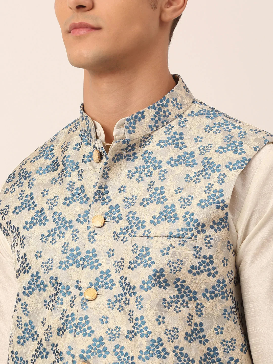 DesiQlo Men Waistcoat Nehru Jacket - Blue - JOWC_4042Blue_S