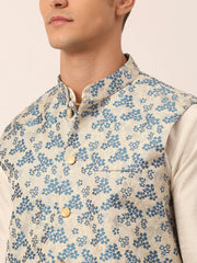 Men's Blue Floral Design Nehru Jacket.( JOWC 4042 Blue )