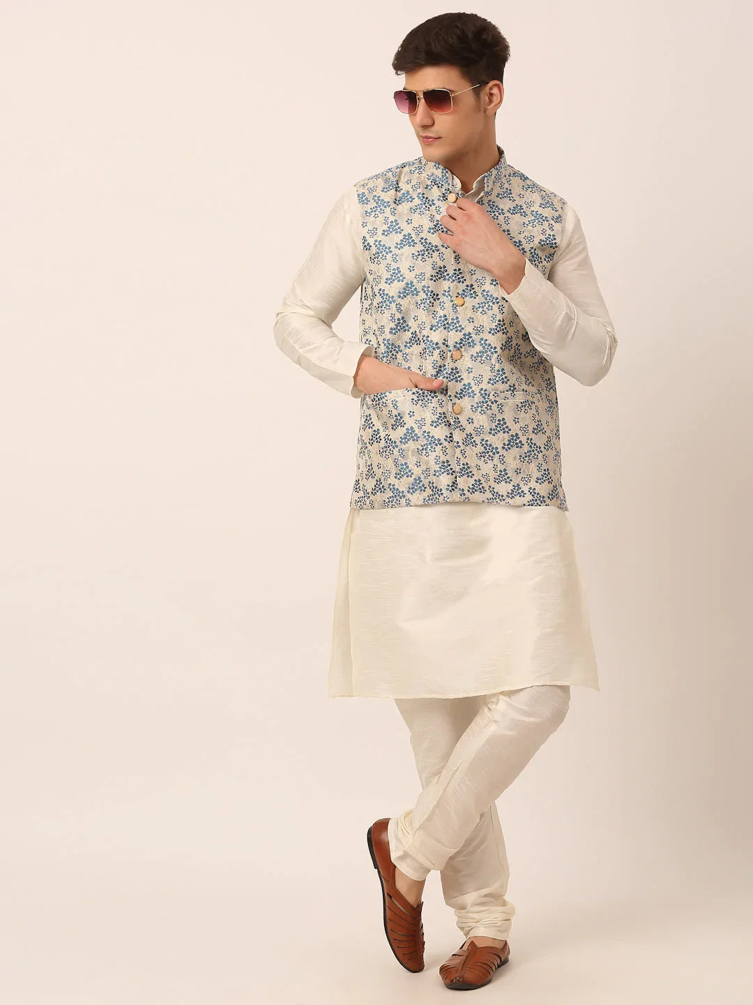 DesiQlo Men Waistcoat Nehru Jacket - Blue - JOWC_4042Blue_S