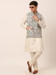 Men's Blue Floral Design Nehru Jacket.( JOWC 4042 Blue )