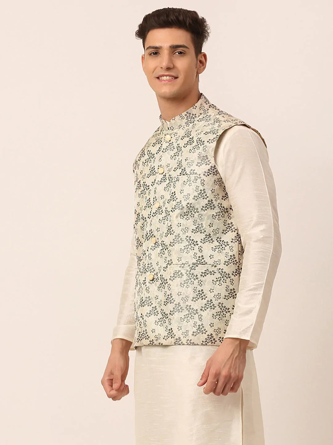 DesiQlo Men Waistcoat Nehru Jacket - Grey