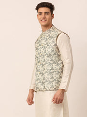 Men's Grey Floral Design Nehru Jacket.( JOWC 4042 Grey )