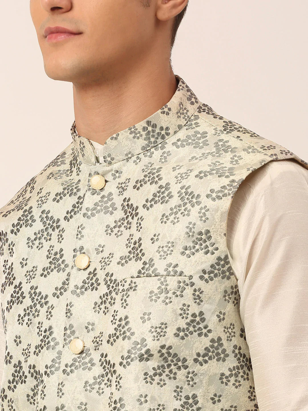 DesiQlo Men Waistcoat Nehru Jacket - Grey