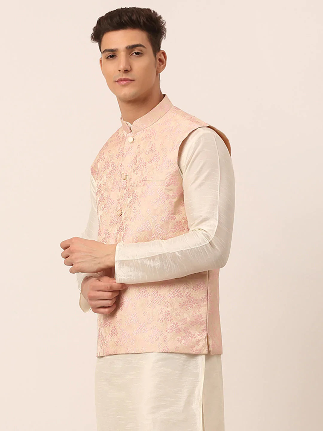 DesiQlo Men Waistcoat Nehru Jacket - Pink - JOWC_4042Pink_S