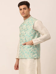Men's Sky Blue Floral Design Nehru Jacket.( JOWC 4042 Sky )