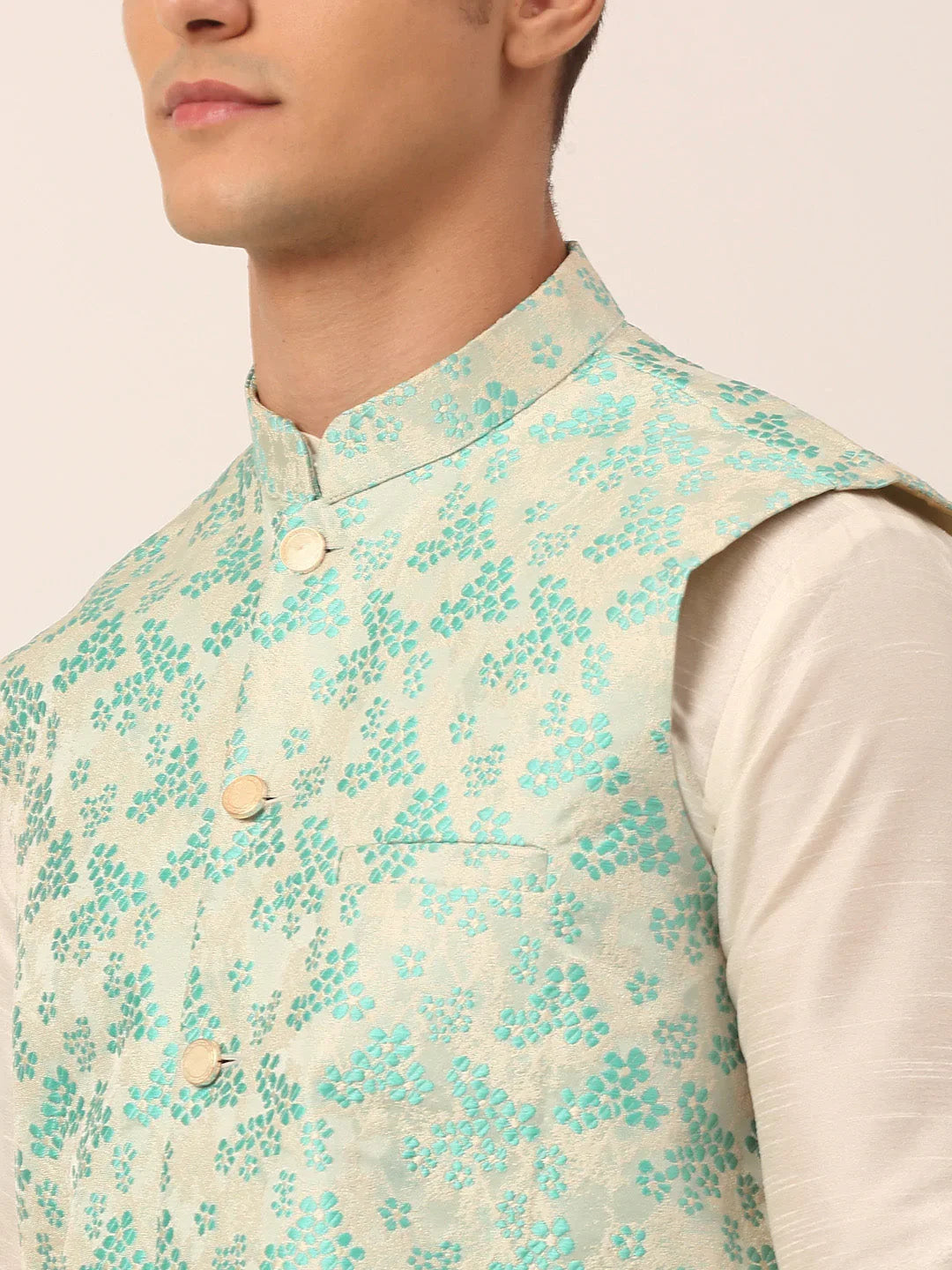 DesiQlo Men Waistcoat Nehru Jacket - Blue - JOWC_4042Sky_S