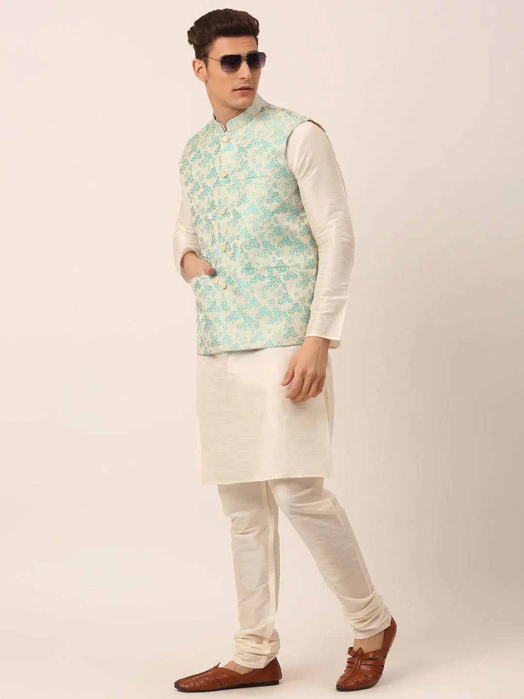 DesiQlo Men Waistcoat Nehru Jacket - Blue - JOWC_4042Sky_S