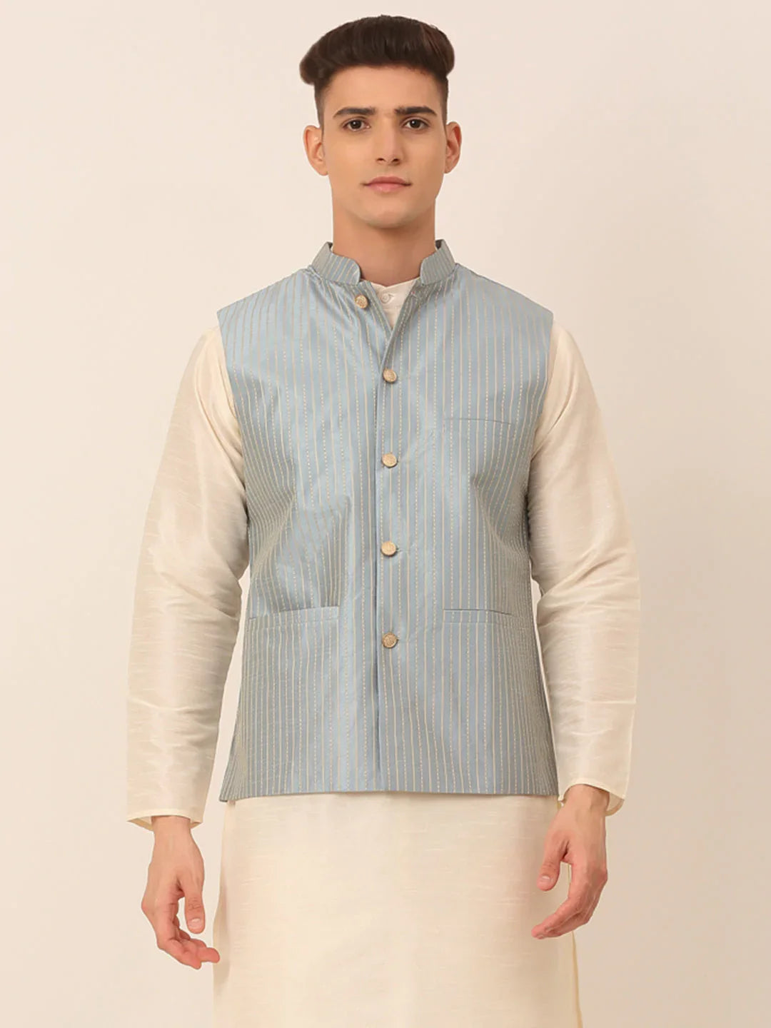 DesiQlo Men Waistcoat Nehru Jacket - Blue - JOWC_4043Blue_S
