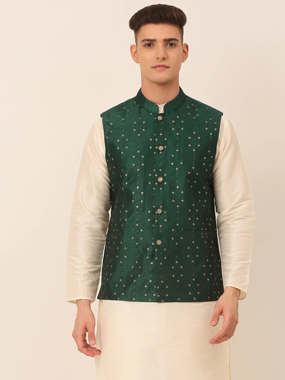 DesiQlo Men Waistcoat Nehru Jacket - Green - JOWC_4044Green_S