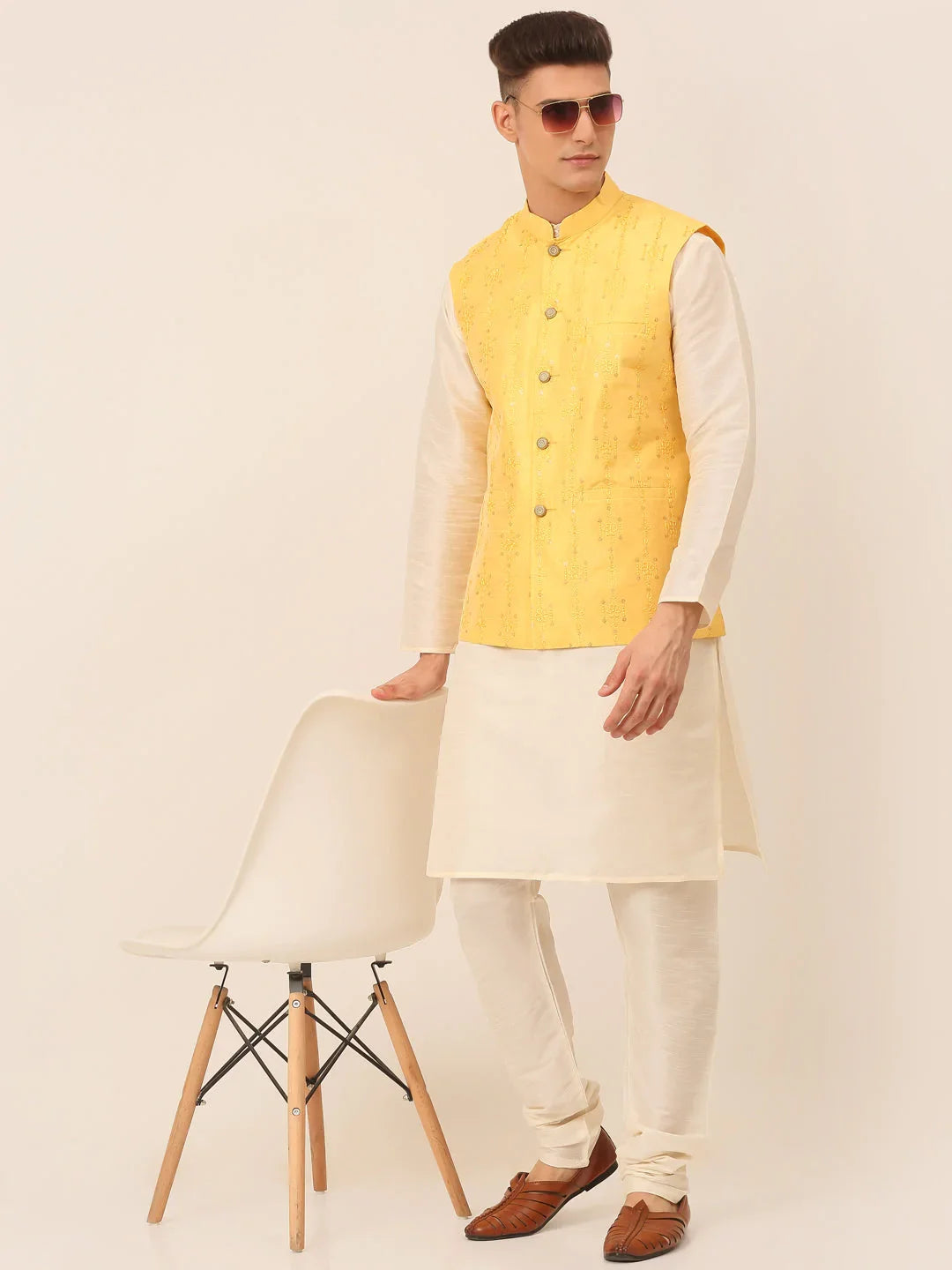 DesiQlo Men Waistcoat Nehru Jacket - Yellow - JOWC_4044Yellow_S