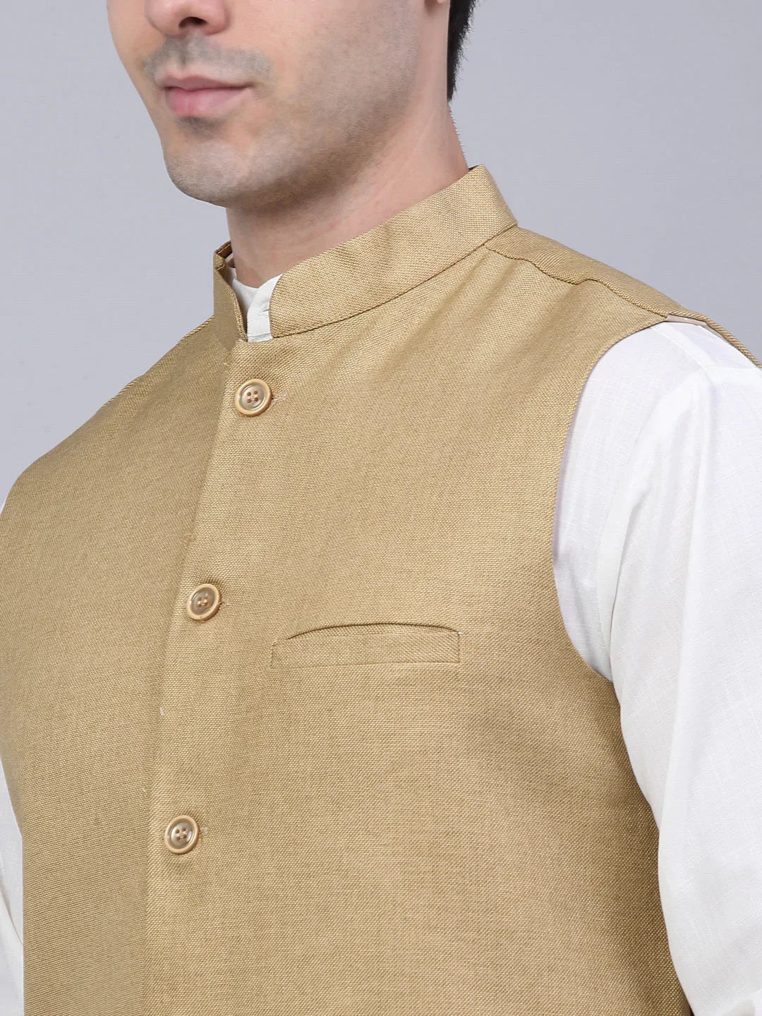DesiQlo Men Waistcoat Nehru Jacket - Beige - JOWC_4046Beige_S