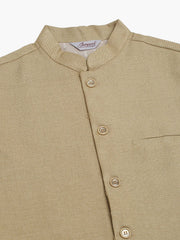 Men Beige Solid Woven Sleeveless Nehru Jackets ( JOWC 4046 Beige )