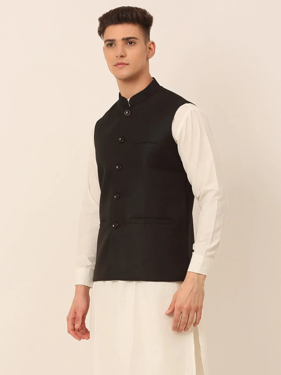 DesiQlo Men Waistcoat Nehru Jacket - Black