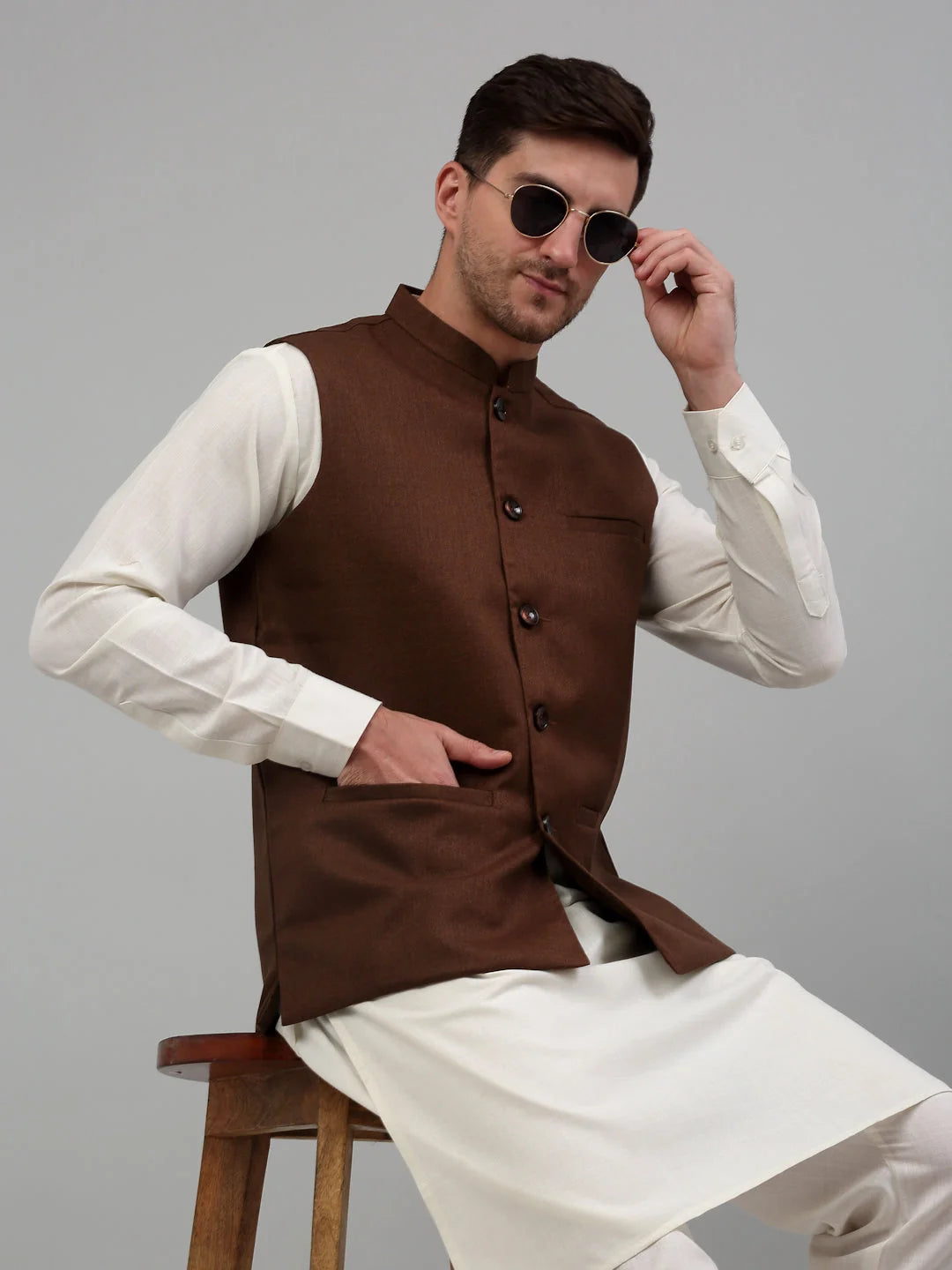 Men's Brown Nehru Jacket - Cotton Nehru Jackets for Weddings