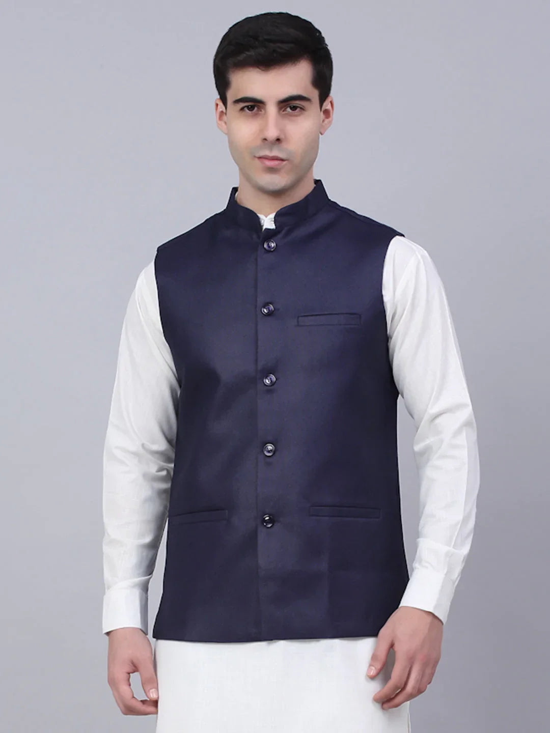 DesiQlo Men Waistcoat Nehru Jacket - Blue - JOWC_4046Navy_S